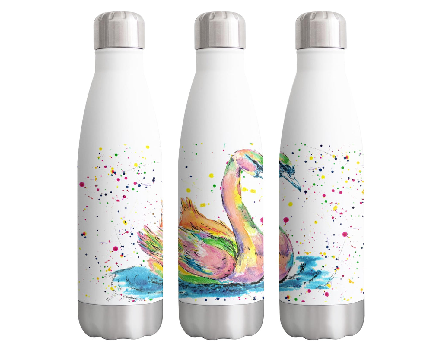 Vixar Swan majestic Bird Animals Watercolour Bottle double Wall insulated Stainless steel sport Drinks 500ml