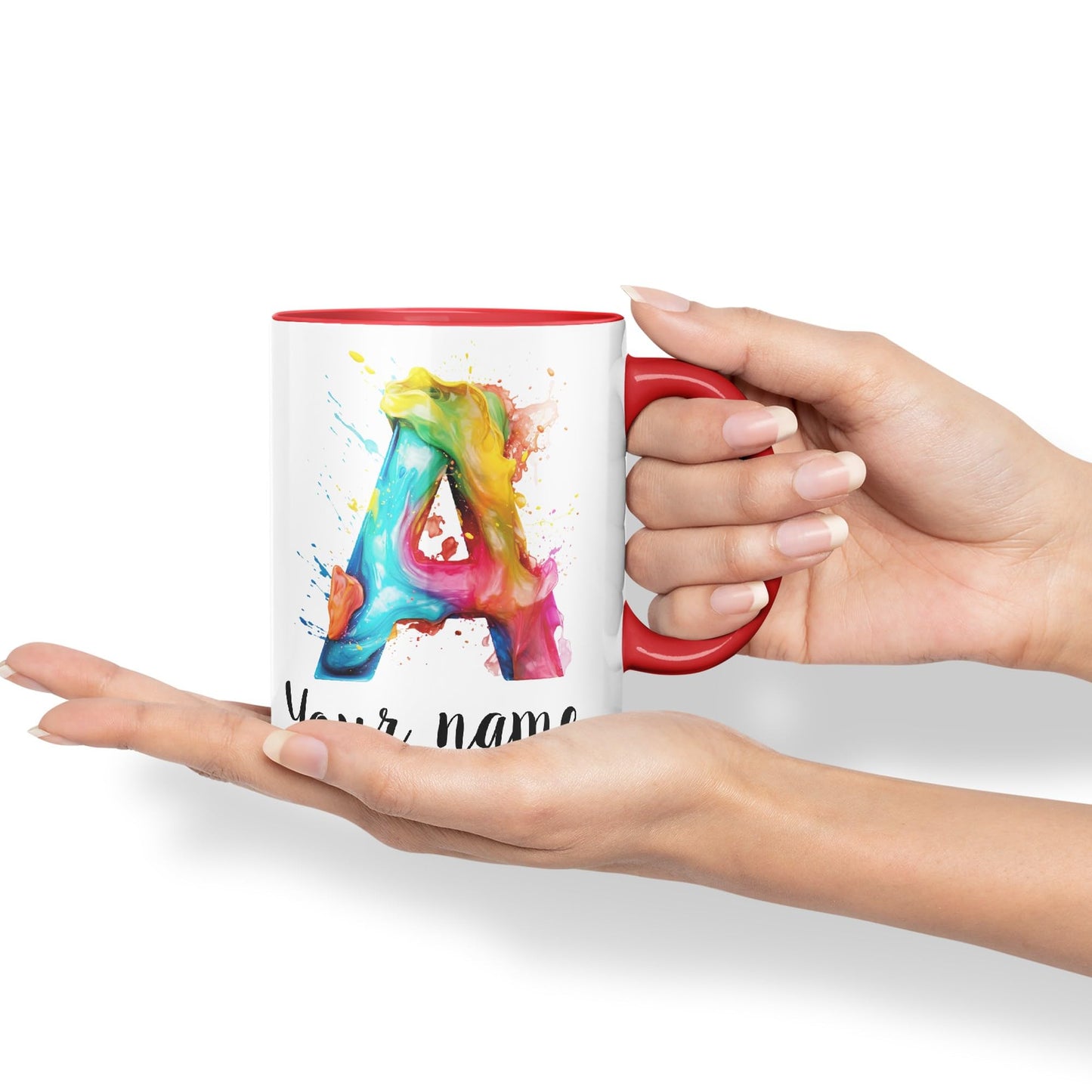 Personalised Letter A mug, Alphabet cusomized custom your Letter A Monogram watercolour Ceramic Coloured Mug Cup for Tea Coffee Hot brew 330ml 11Oz Gift