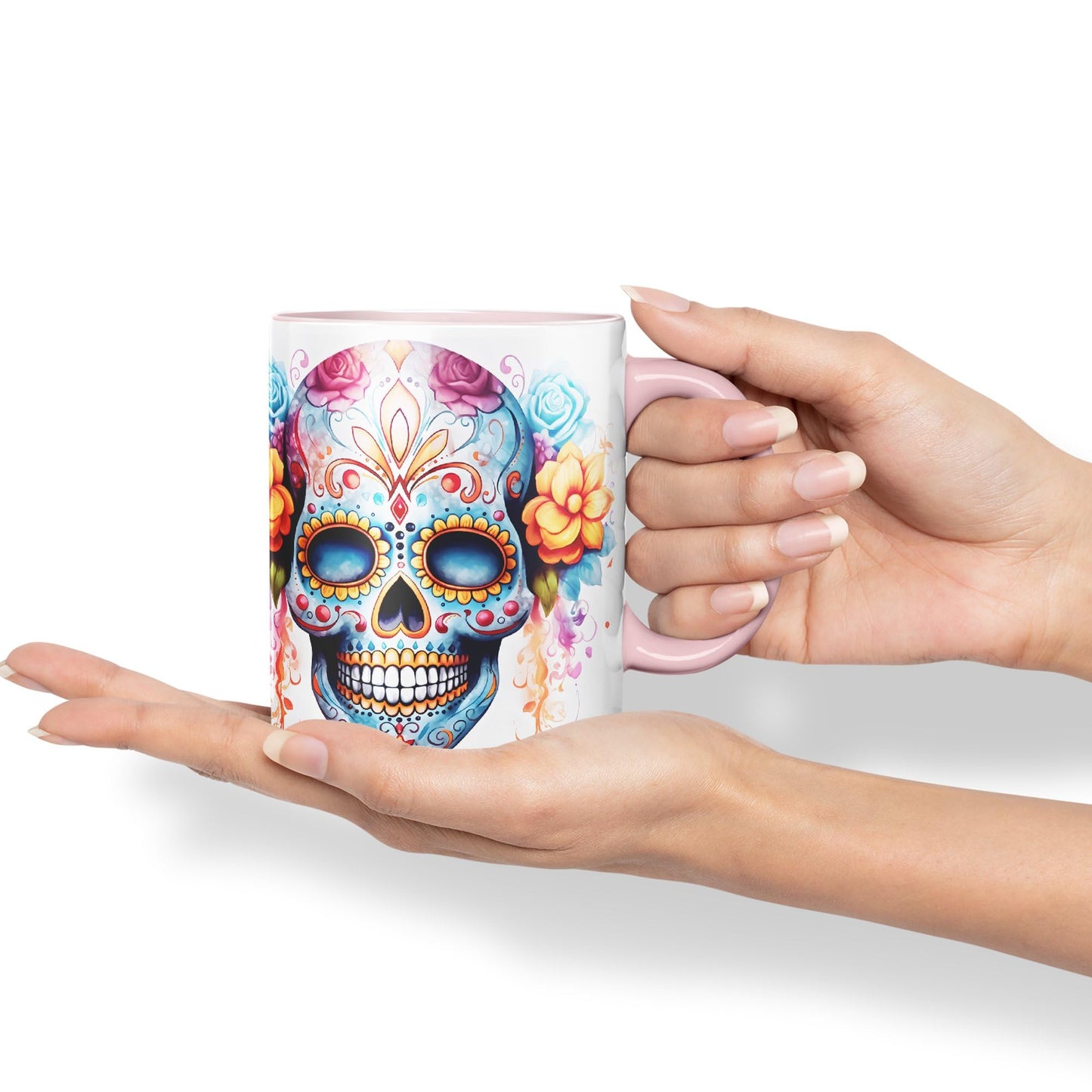 Sugar Skull and Roses Ceramic Coloured Mug Cup for Tea Coffee Hot Brew 330ml 11Oz Gift sk4