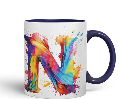Letter N mug, Alphabet Letter N Monogram watercolour Ceramic Coloured Mug Cup for Tea Coffee Hot brew 330ml 11Oz Gift