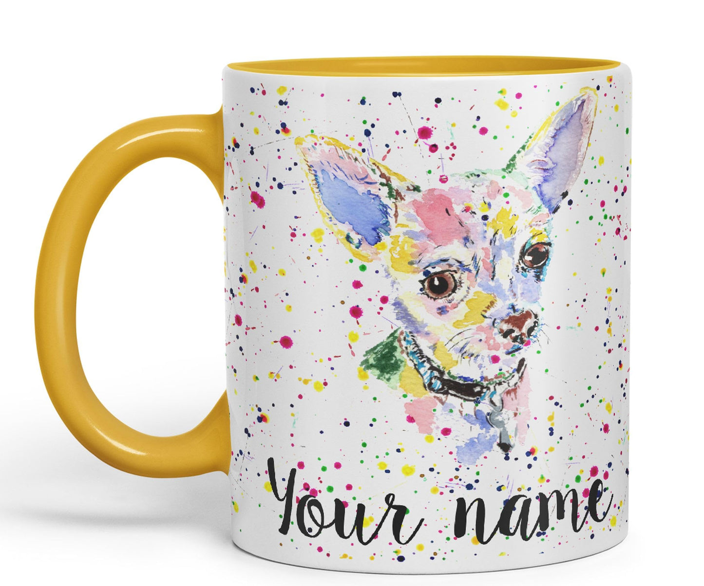 Vixar Personalised with Your Text Chihuahua Short Hair Dog Pet Animals Watercolour Art Coloured Ceramic Mug Cup Gift 330ml 11oz Custom Work Office Tea Coffee