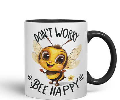 Don’t Worry Bee Happy Bees Joke sarkasm Sarcastic Ceramic Coloured Mug Cup for Tea Coffee Hot Brew 330ml 11Oz Gift