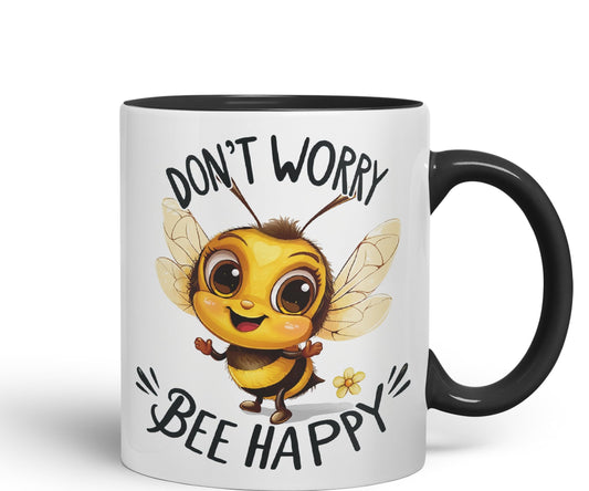 Don’t Worry Bee Happy Bees Joke sarkasm Sarcastic Ceramic Coloured Mug Cup for Tea Coffee Hot Brew 330ml 11Oz Gift