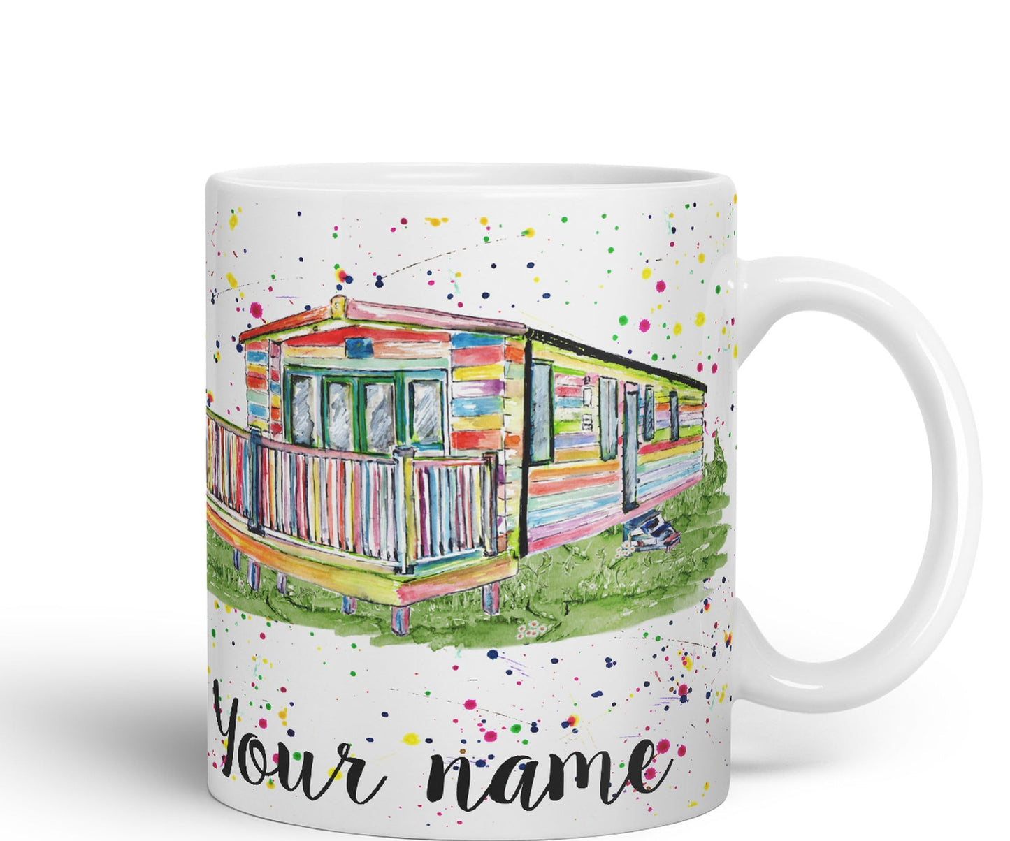 Vixar Personalised with Your Text Watercolour Caravan Static Holiday Homert Coloured Ceramic Mug Cup Gift 330ml 11oz Custom Work Office Tea Coffee