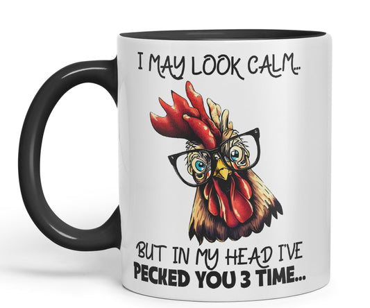 Vixar I May Look Calm.. Chickens Sarcastic Joke Ceramic Coloured Mug Cup for Tea Coffee Hot Brew 330ml 11oz