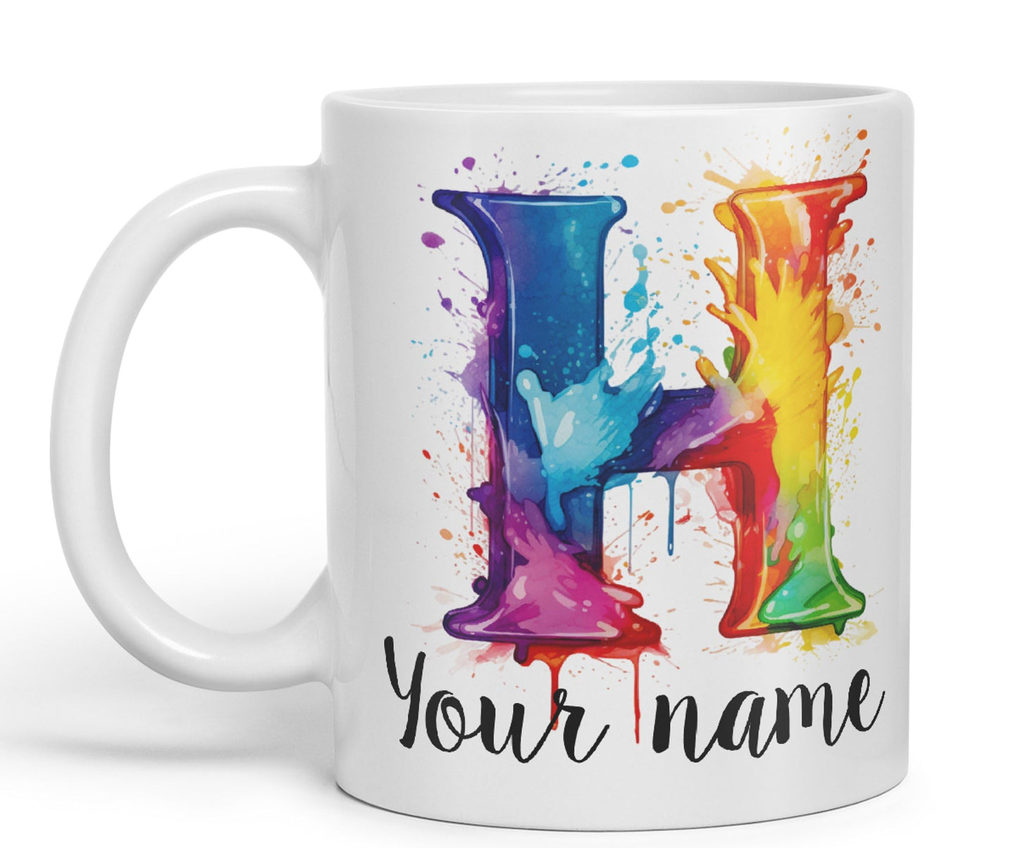 Personalised Letter H mug, Alphabet cusomized custom Letter H Monogram watercolour Ceramic Coloured Mug Cup for Tea Coffee Hot brew 330ml 11Oz Gift