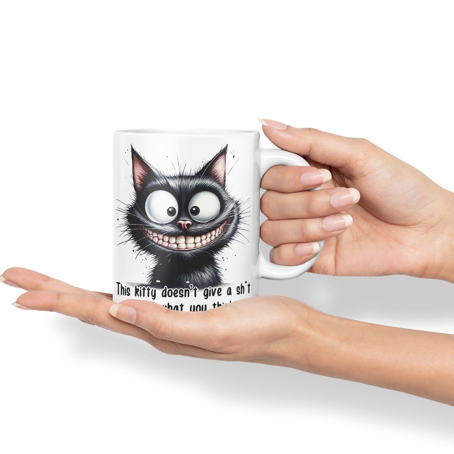 This Kitty Doesn't give a sh.. About What You Think cat Joke sarkasm Sarcastic Ceramic Coloured Mug Cup for Tea Coffee Hot Brew 330ml 11Oz Gift