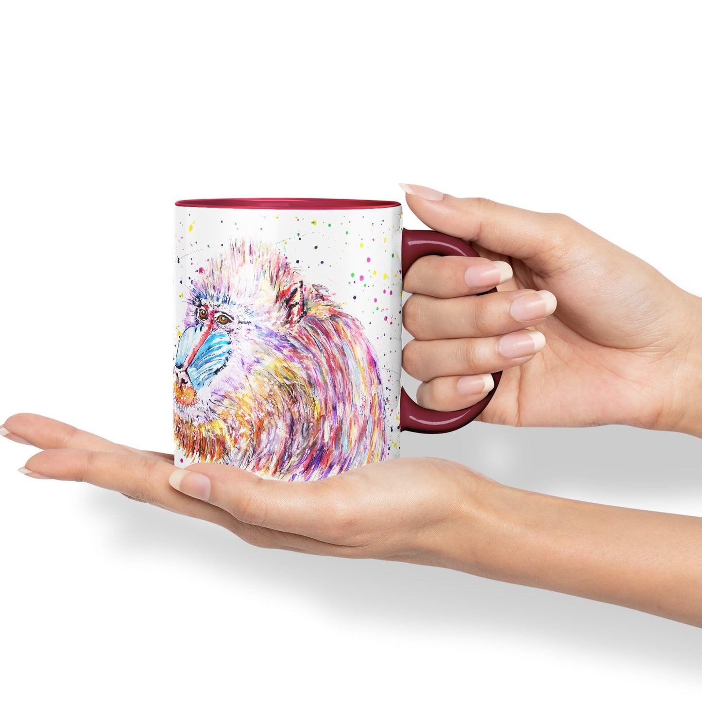 Vixar Mandrill Monkey Ape Animals Watercolour Art Coloured Ceramic 330 ml Mug Cup Gift Birthday Work Office Tea Coffee