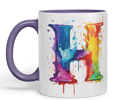 Letter H mug, Alphabet Letter H Monogram watercolour Ceramic Coloured Mug Cup for Tea Coffee Hot brew 330ml 11Oz Gift