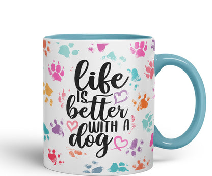 Vixar Life is Better with a Dog Coloured Ceramic Mug Cup Gift 330ml 11oz Work Office Tea Coffee