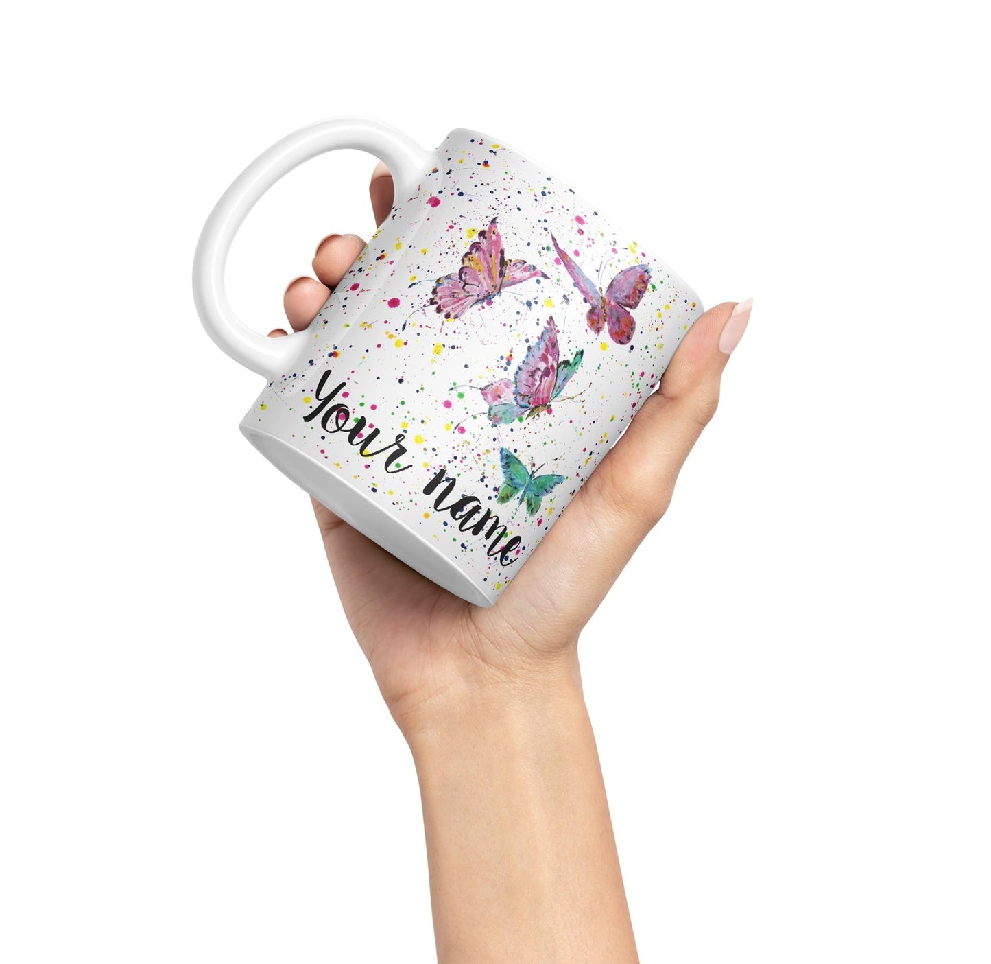 Personalised mug with Your Text name Butterfly animals Watercolour Art Coloured Ceramic Mug Cup Gift 330ml 11oz Custom Work Office Tea Coffee