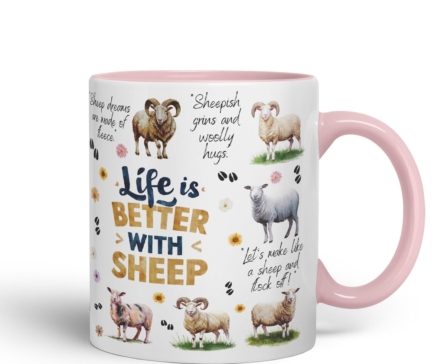 Life Better with Sheep Joke sarkasm Sarcastic Ceramic Coloured Mug Cup for Tea Coffee Hot Brew 330ml 11Oz Gift