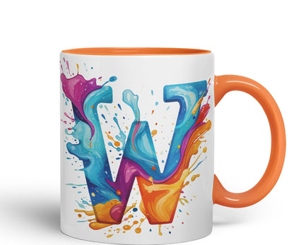 Letter W mug, Alphabet Letter W Monogram watercolour Ceramic Coloured Mug Cup for Tea Coffee Hot brew 330ml 11Oz Gift