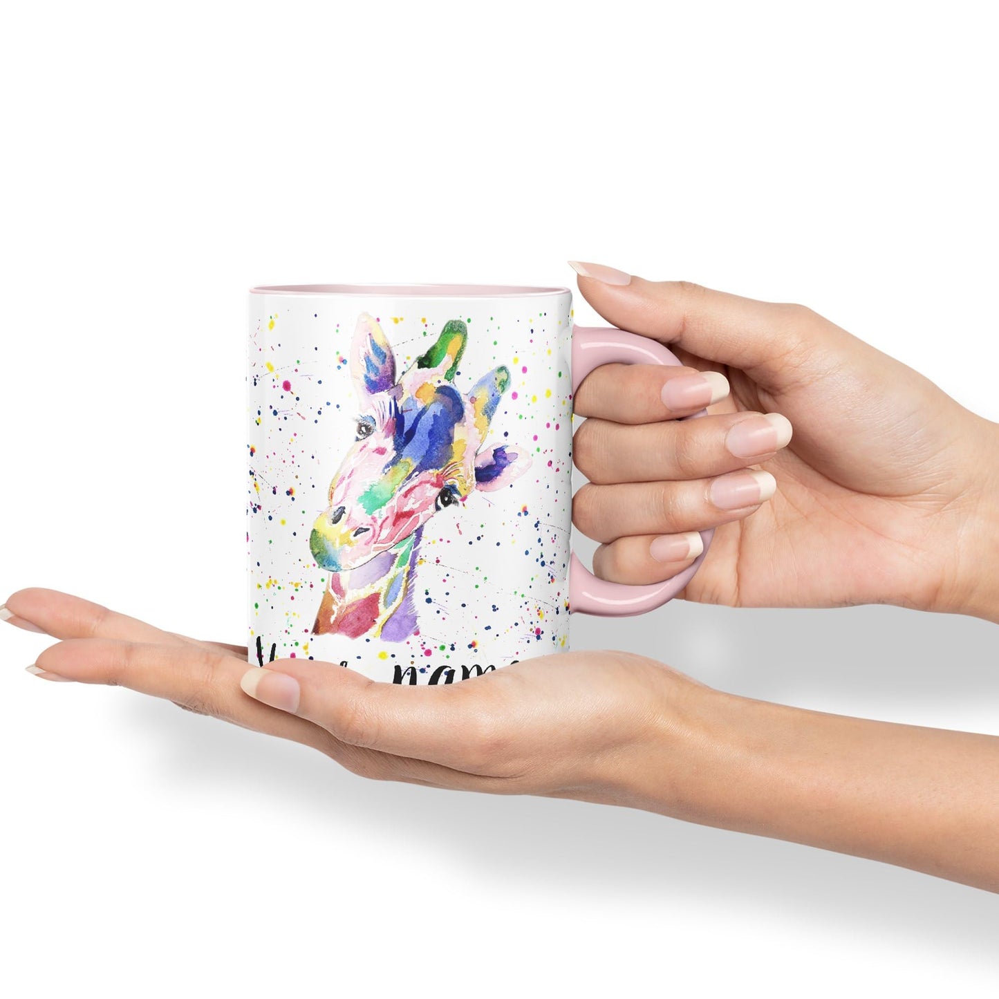 Vixar Personalised with Your Text Giraffe Safari Wildlife Animals Watercolour Art Coloured Ceramic Mug Cup Gift 330ml 11oz Custom Work Office Tea Coffee