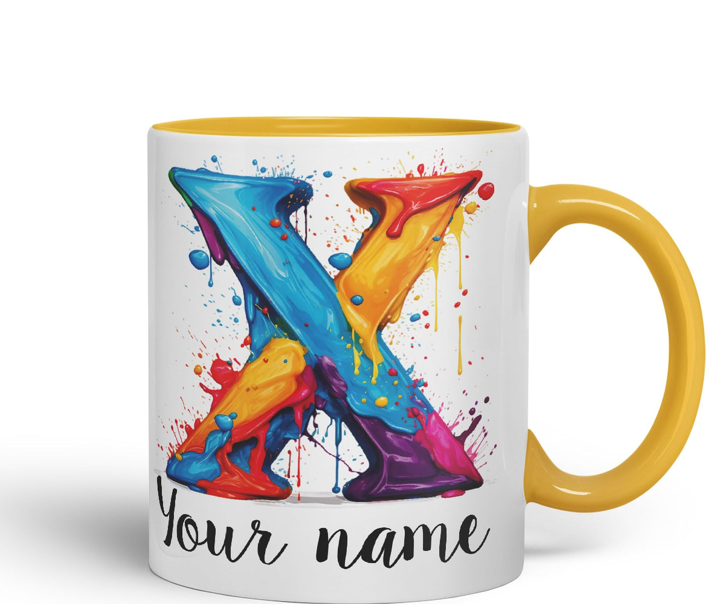 Personalised Letter X mug, Alphabet cusomized custom Letter X Monogram watercolour Ceramic Coloured Mug Cup for Tea Coffee Hot brew 330ml 11Oz Gift