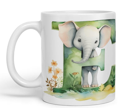 Letter E mug, Animals Alphabet Letter E Monogram animal for kids Ceramic Coloured Mug Cup for Tea Coffee Hot brew 330ml 11Oz Gift