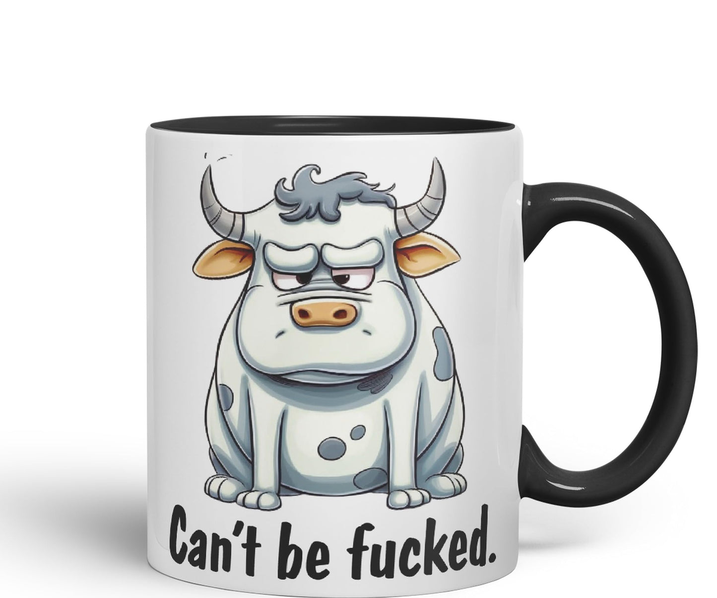 Can't be Fucked Cow Sarcastic Joke Ceramic Coloured Mug Cup for Tea Coffee Hot Brew 330ml 11Oz