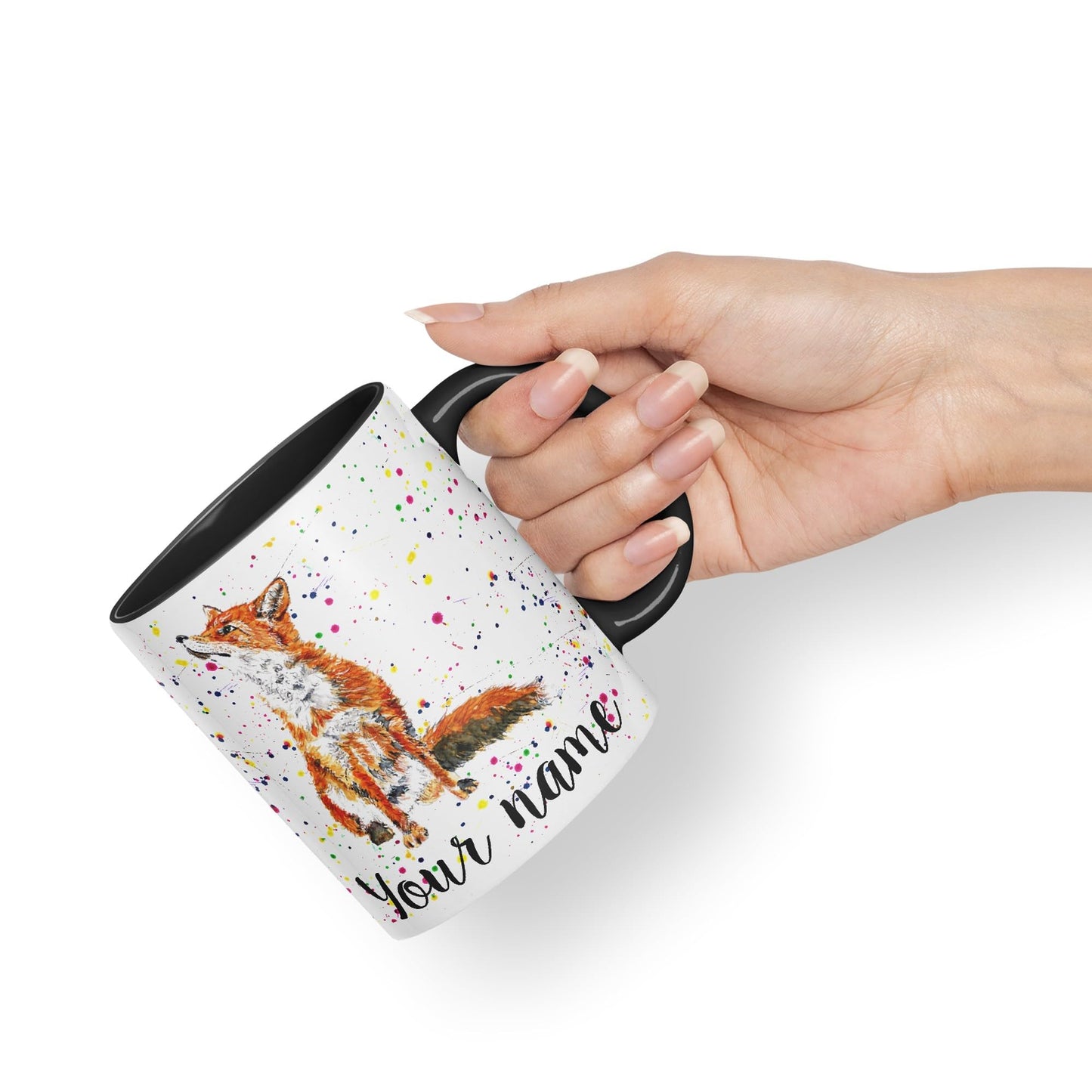 Vixar Personalised with Your Text Fox British Wildlife Animals Watercolour Art Coloured Ceramic Mug Cup Gift 330ml 11oz Custom Work Office Tea Coffee