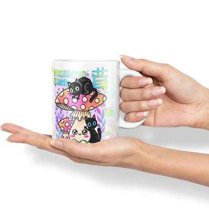 Vixar Mushroom with Cats Cat Friend Coloured Ceramic Mug Cup Gift 330ml 11oz Work Office Tea Coffee Valentines