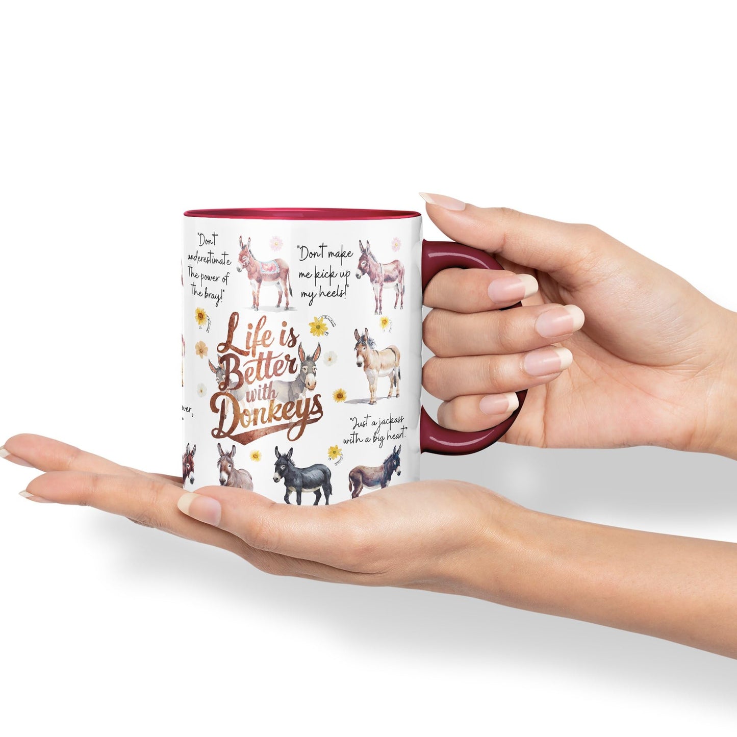 Life Better with Donkeys Joke sarkasm Sarcastic Ceramic Coloured Mug Cup for Tea Coffee Hot Brew 330ml 11Oz Gift