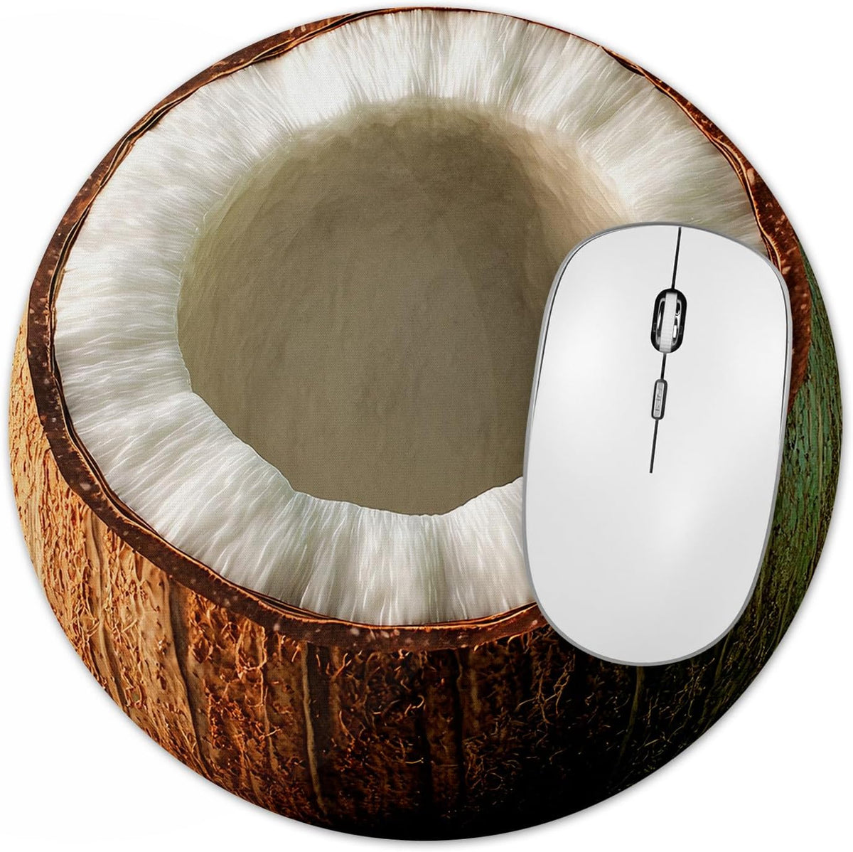 Vixar Coconut Round Mouse Mat – Tropical Fruit Fabric Mouse Pad with 5mm Non-Slip Rubber Base, 202mm (Coconut)