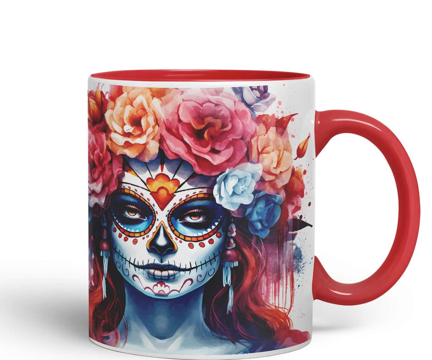 Sugar Skull and Roses Ceramic Coloured Mug Cup for Tea Coffee Hot Brew 330ml 11Oz Gift sk1