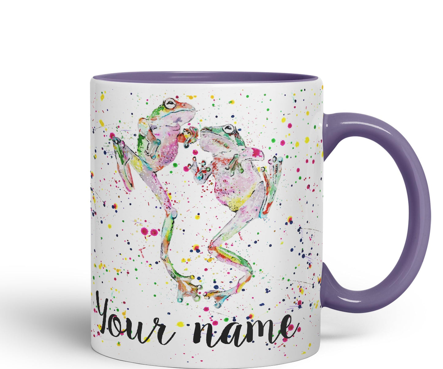 Personalised mug with Your Text name dancing Frogs Frog animals Watercolour Art Coloured Ceramic Mug Cup Gift 330ml 11oz Custom Work Office Tea Coffee