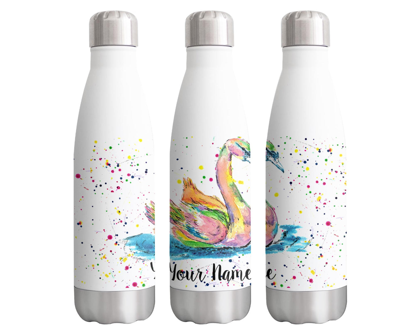 Swan Personalised Custom Bottle with Your Text/Name Watercolour majectic Bird Animals Bottle Double Wall Insulated Stainless Steel Sport Drinks 500ml