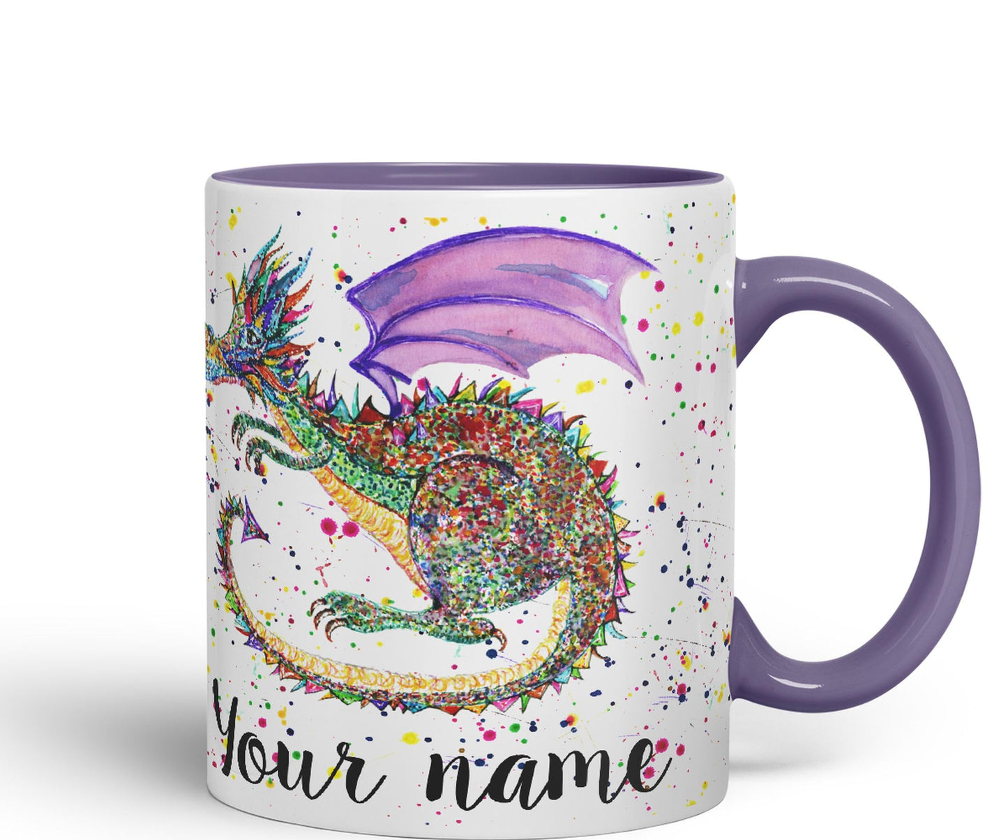 Personalised with Your Text Mythical Dragon Lizard Reptile Watercolour Art Coloured Ceramic Mug Cup Gift 330ml 11oz Custom Work Office Tea Coffee