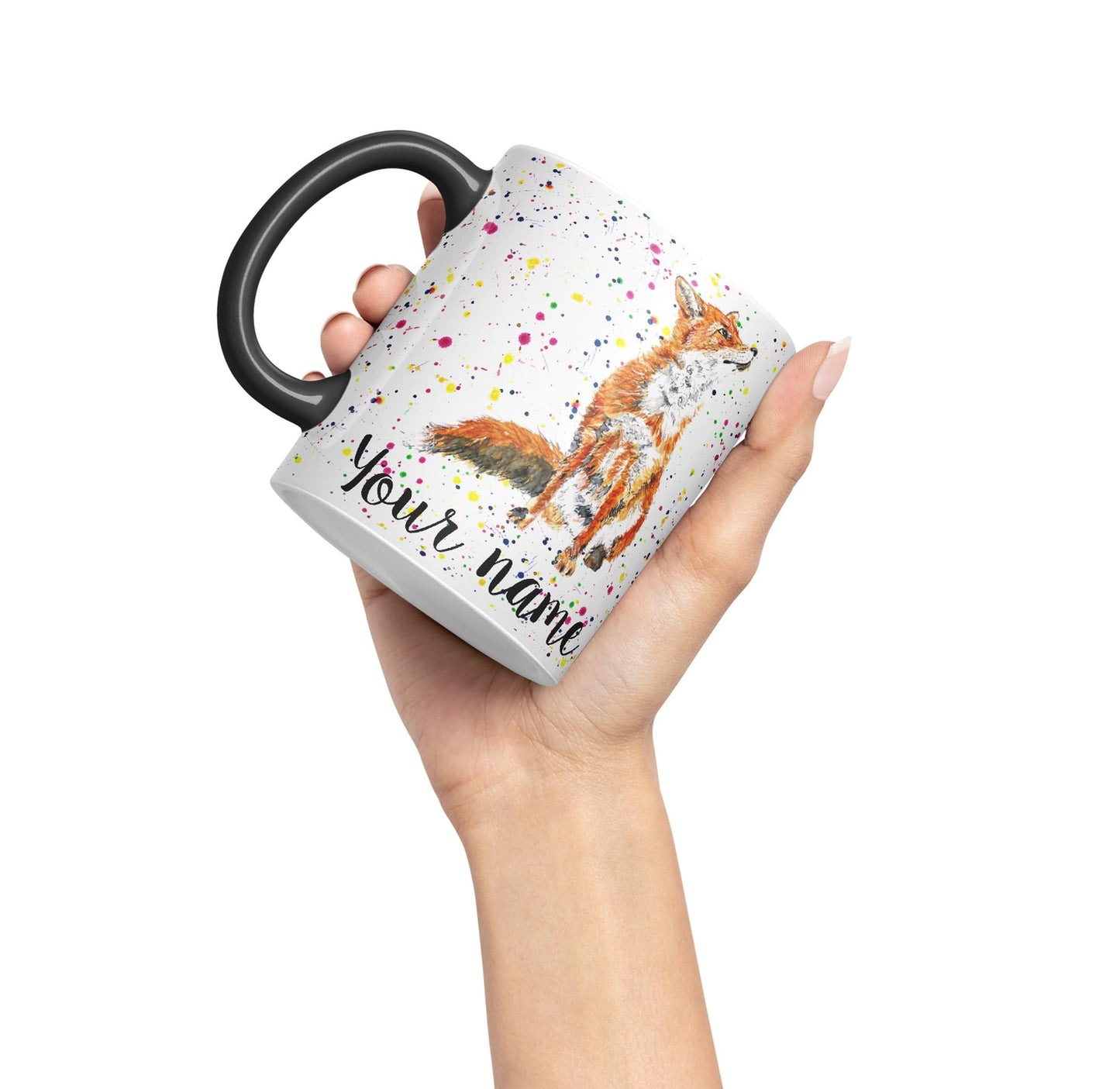 Vixar Personalised with Your Text Fox British Wildlife Animals Watercolour Art Coloured Ceramic Mug Cup Gift 330ml 11oz Custom Work Office Tea Coffee