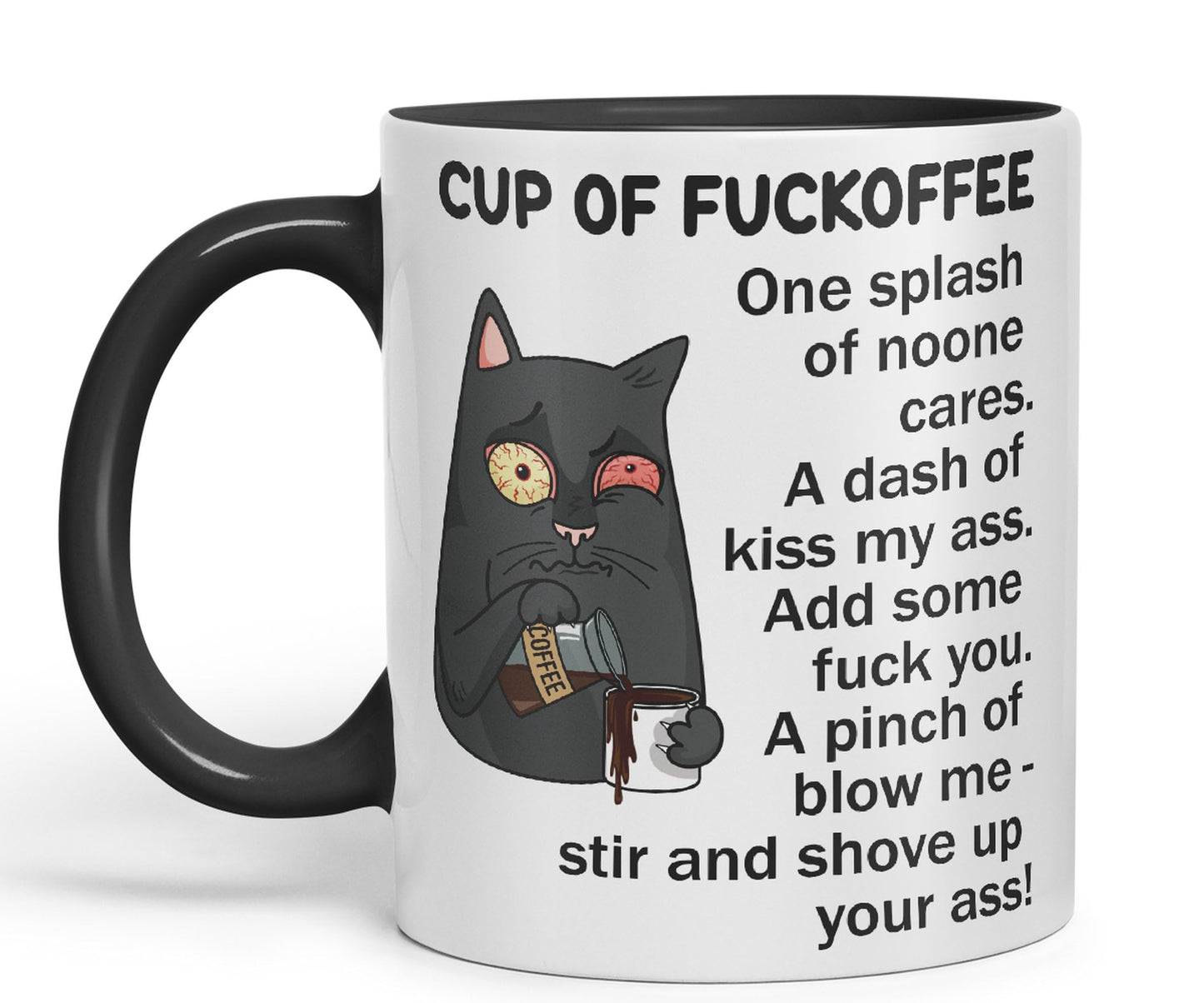 Cup of Fuckoffee, one Splash on Noone Cares cat Sarcastic Joke Ceramic Coloured Mug Cup for Tea Coffee Hot Brew 330ml 11Oz