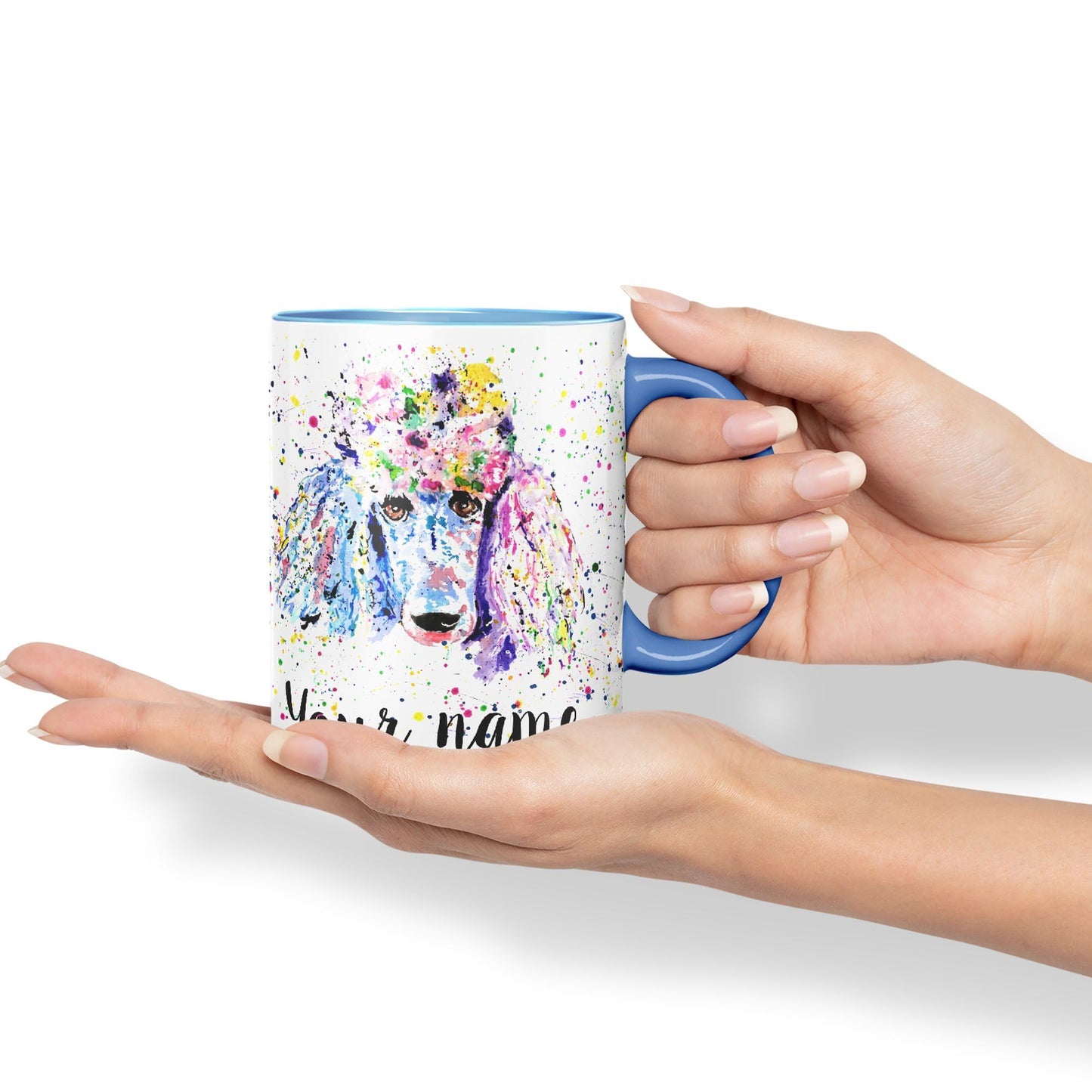 Personalised mug with Your Text name Poodle Bridge Dog Pet animals Watercolour Art Coloured Ceramic Mug Cup Gift 330ml 11oz Custom Work Office Tea Coffee