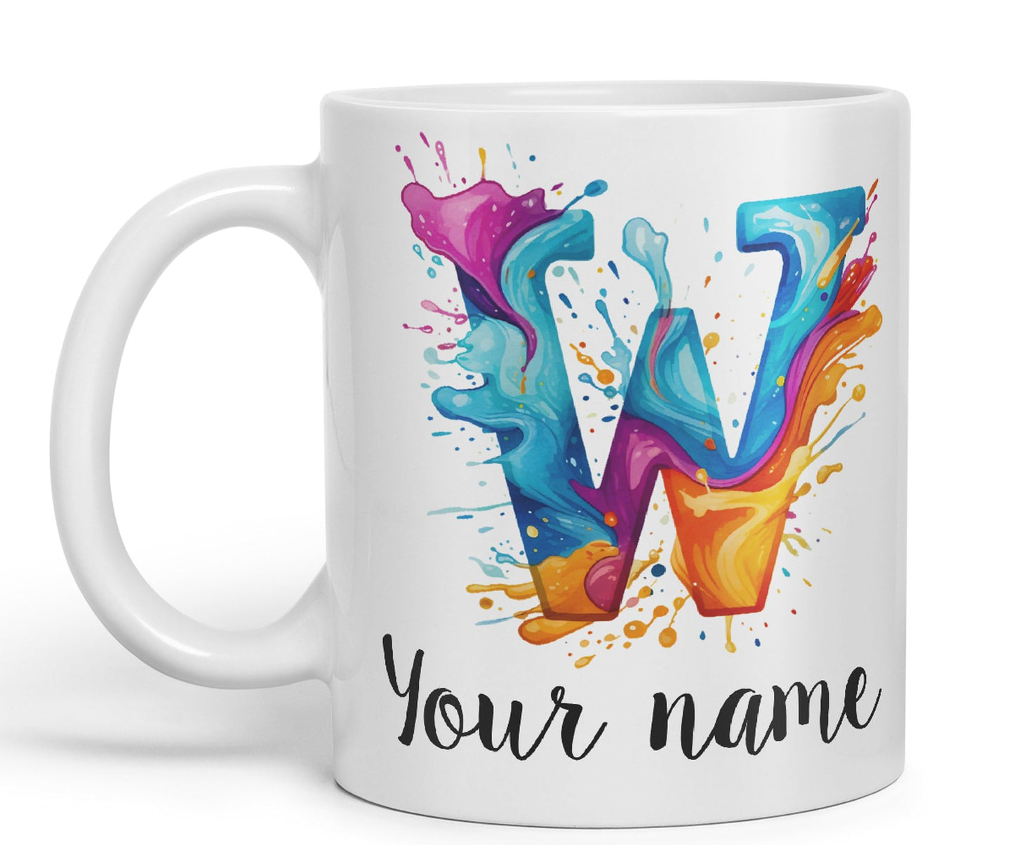 Personalised Letter W mug, Alphabet cusomized custom Letter W Monogram watercolour Ceramic Coloured Mug Cup for Tea Coffee Hot brew 330ml 11Oz Gift