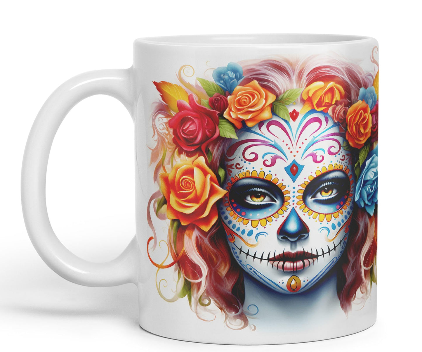 Sugar Skull and Roses Ceramic Coloured Mug Cup for Tea Coffee Hot Brew 330ml 11Oz Gift sk3