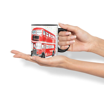 Vixar Bus Classic London Busses Red Watercolour Art Coloured Mug Cup Gift Birthday Work Office Tea Coffee