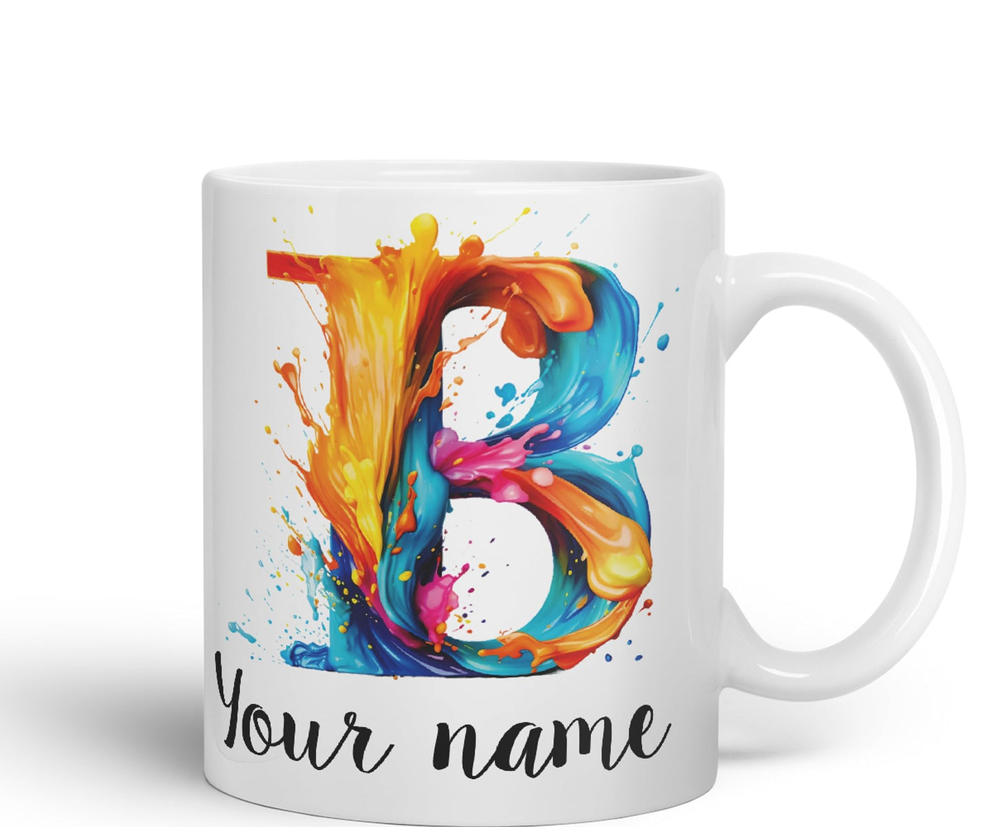 Personalised Letter B mug, Alphabet cusomized custom your Letter B Monogram watercolour Ceramic Coloured Mug Cup for Tea Coffee Hot brew 330ml 11Oz Gift