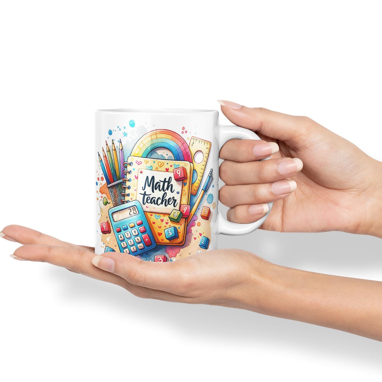 Vixar Math Teacher Mug Thank You, End of School Gift Ceramic Coloured Mug Cup for Tea Coffee Hot Brew 330ml 11Oz Gift