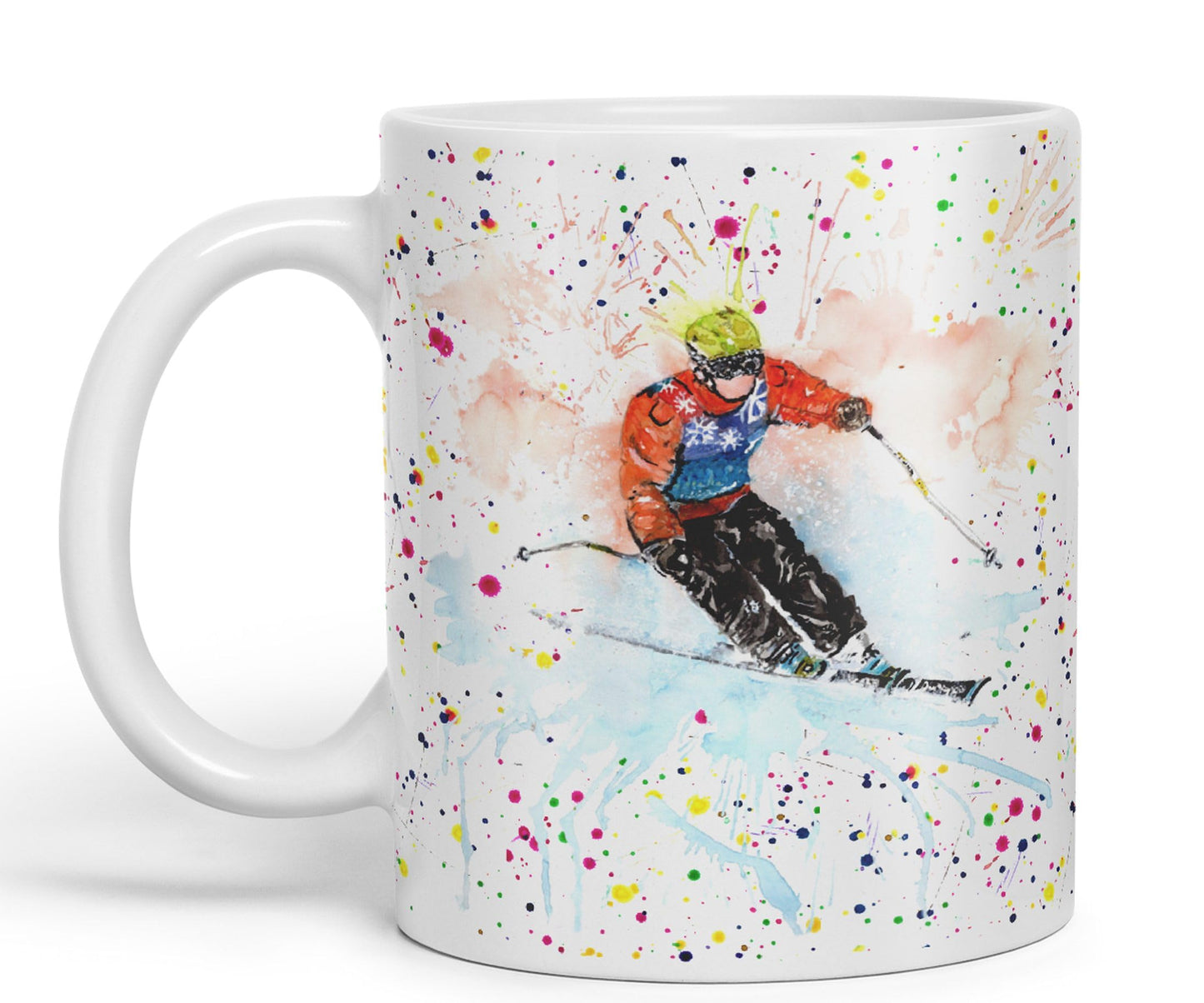 Skiing Ski winter sport watercolour Ceramic Coloured Mug Cup for Tea Coffee Hot brew 330ml 11Oz Gift