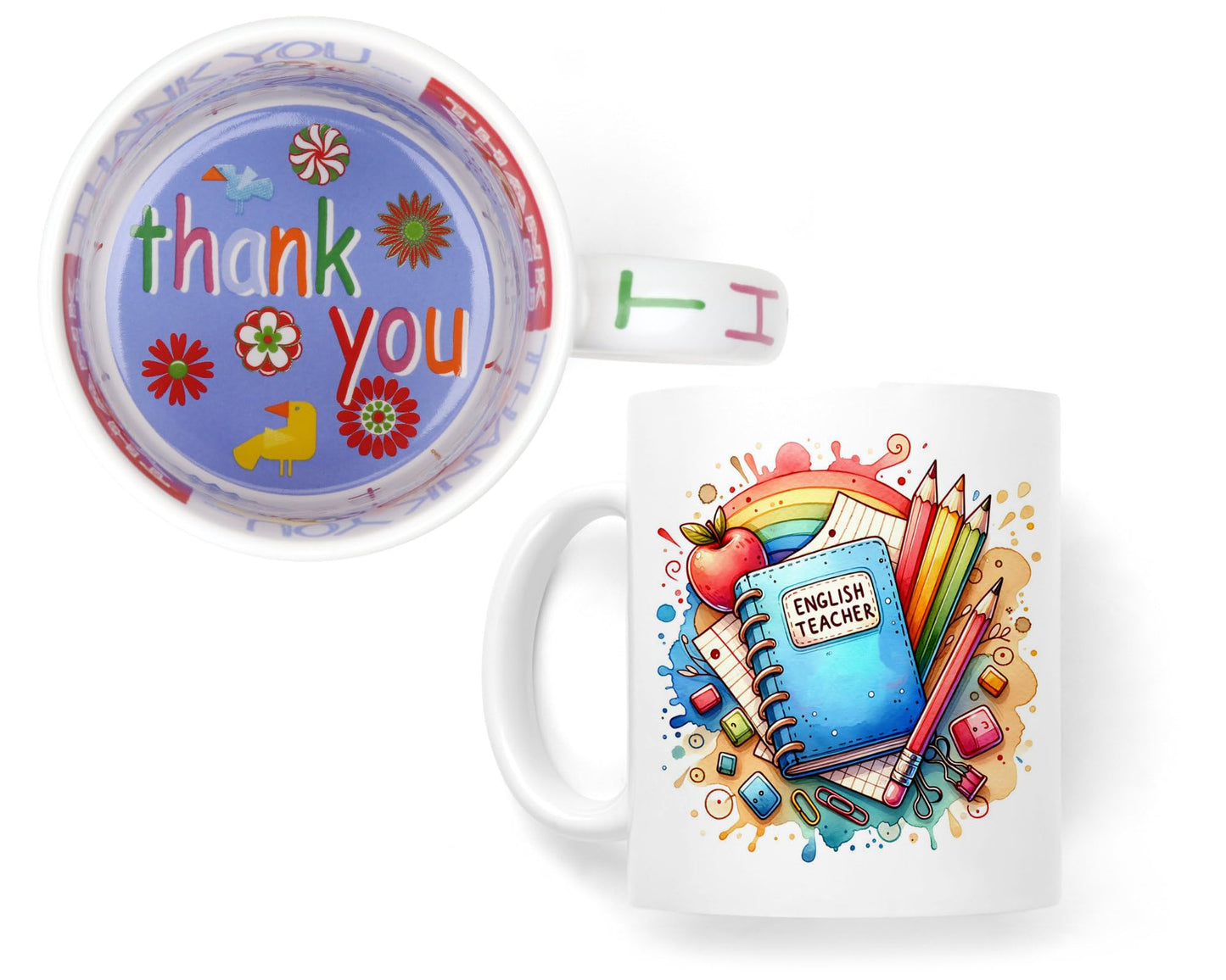 Vixar English Teacher Mug Thank You, End of School Gift Ceramic Coloured Mug Cup for Tea Coffee Hot Brew 330ml 11Oz Gift