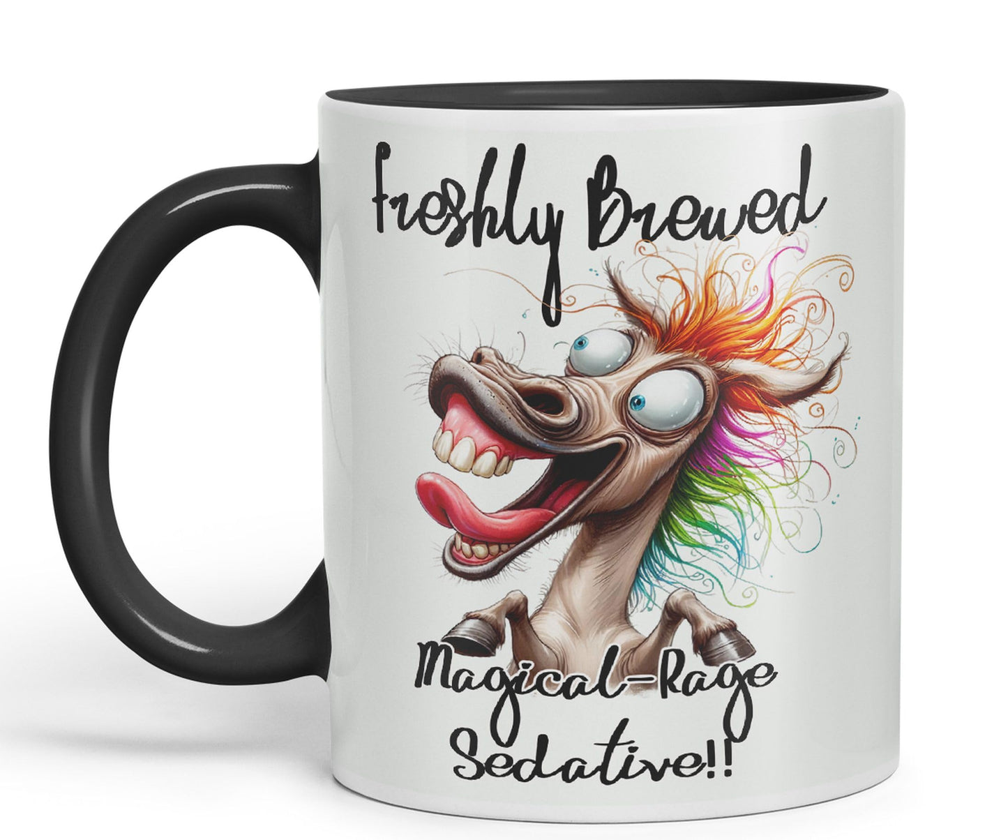 Fresh Brewed, Magical-Rage Sedalive!! Horse Joke sarkasm Sarcastic Ceramic Coloured Mug Cup for Tea Coffee Hot Brew 330ml 11Oz Gift