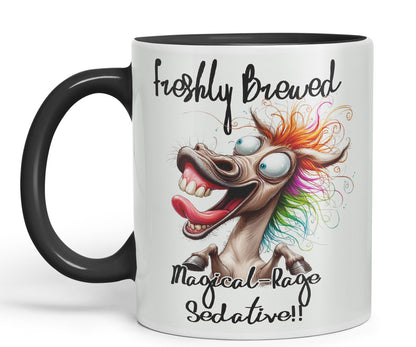 Fresh Brewed, Magical-Rage Sedalive!! Horse Joke sarkasm Sarcastic Ceramic Coloured Mug Cup for Tea Coffee Hot Brew 330ml 11Oz Gift