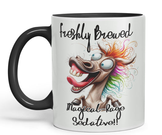 Fresh Brewed, Magical-Rage Sedalive!! Horse Joke sarkasm Sarcastic Ceramic Coloured Mug Cup for Tea Coffee Hot Brew 330ml 11Oz Gift