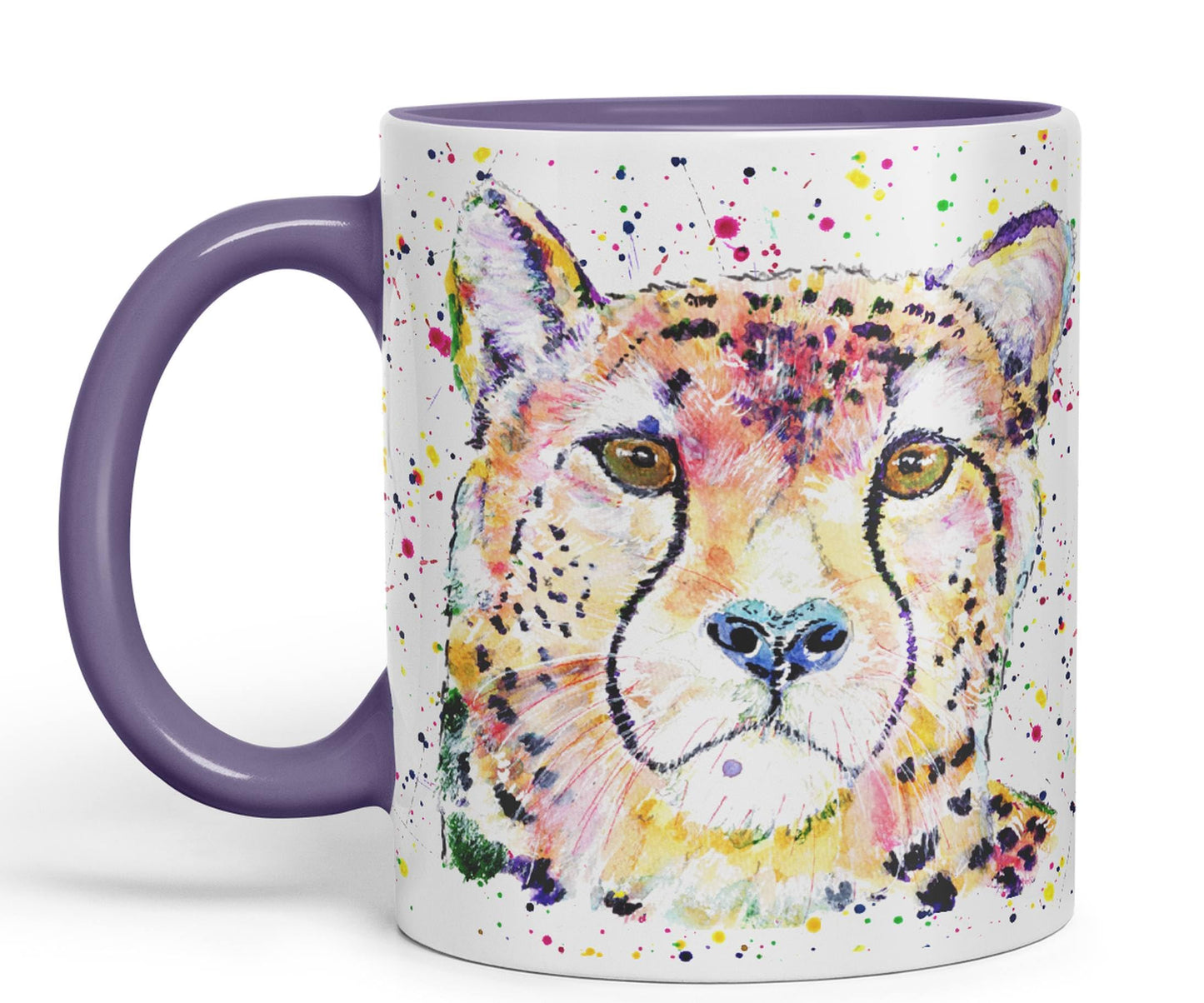 Cheatah Big Cat Safari animals Watercolour Ceramic Coloured Mug Cup for Tea Coffee Hot brew 330ml 11Oz Gift