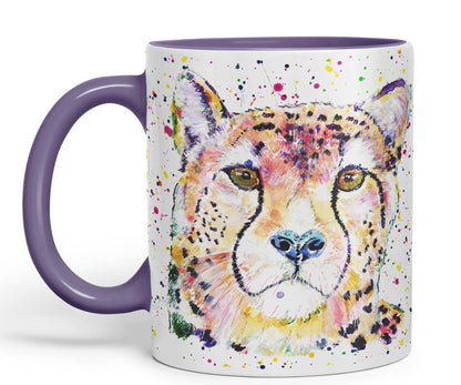 Cheatah Big Cat Safari animals Watercolour Ceramic Coloured Mug Cup for Tea Coffee Hot brew 330ml 11Oz Gift