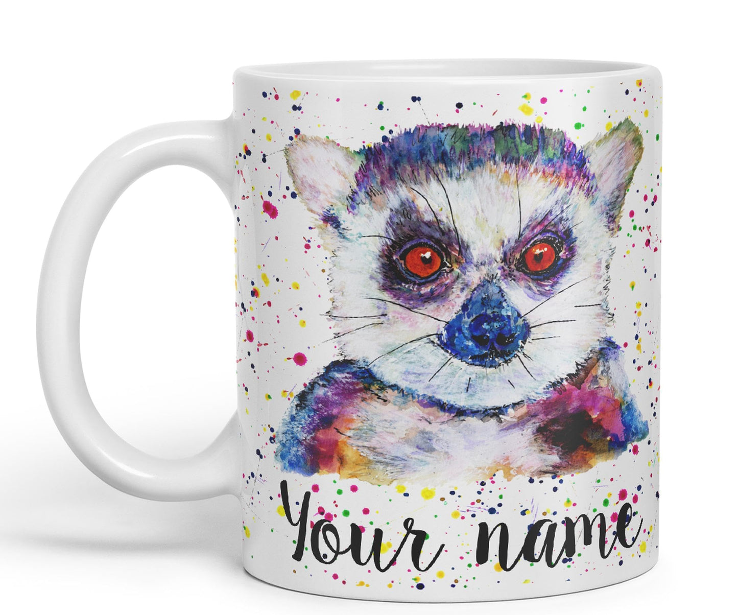 Vixar Personalised with Your Text Lemur Animals Watercolour Art Coloured Ceramic Mug Cup Gift 330ml 11oz Custom Work Office Tea Coffee