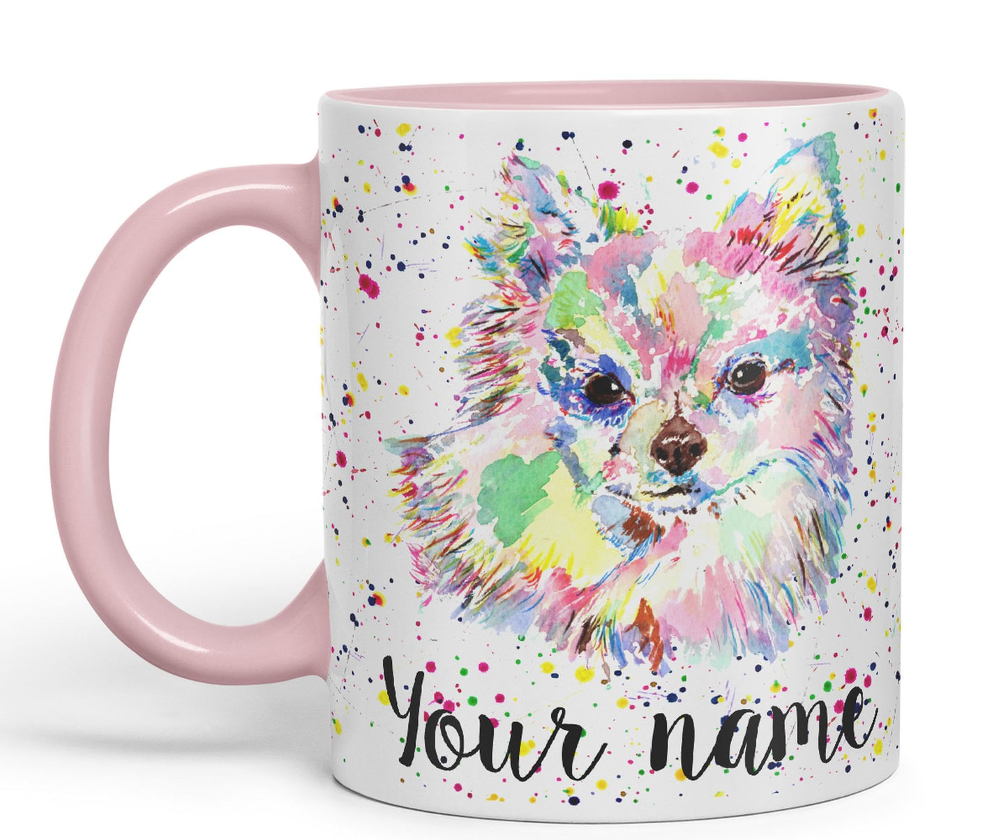 Vixar Personalised with Your Text Chihuahua Long Hair Dog Pet Animals Watercolour Art Coloured Ceramic Mug Cup Gift 330ml 11oz Custom Work Office Tea Coffee