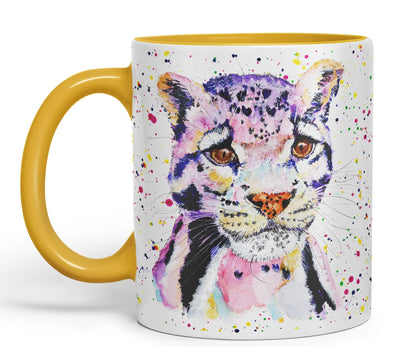 Leopart Big Cat Safari animals Watercolour Ceramic Coloured Mug Cup for Tea Coffee Hot brew 330ml 11Oz Gift