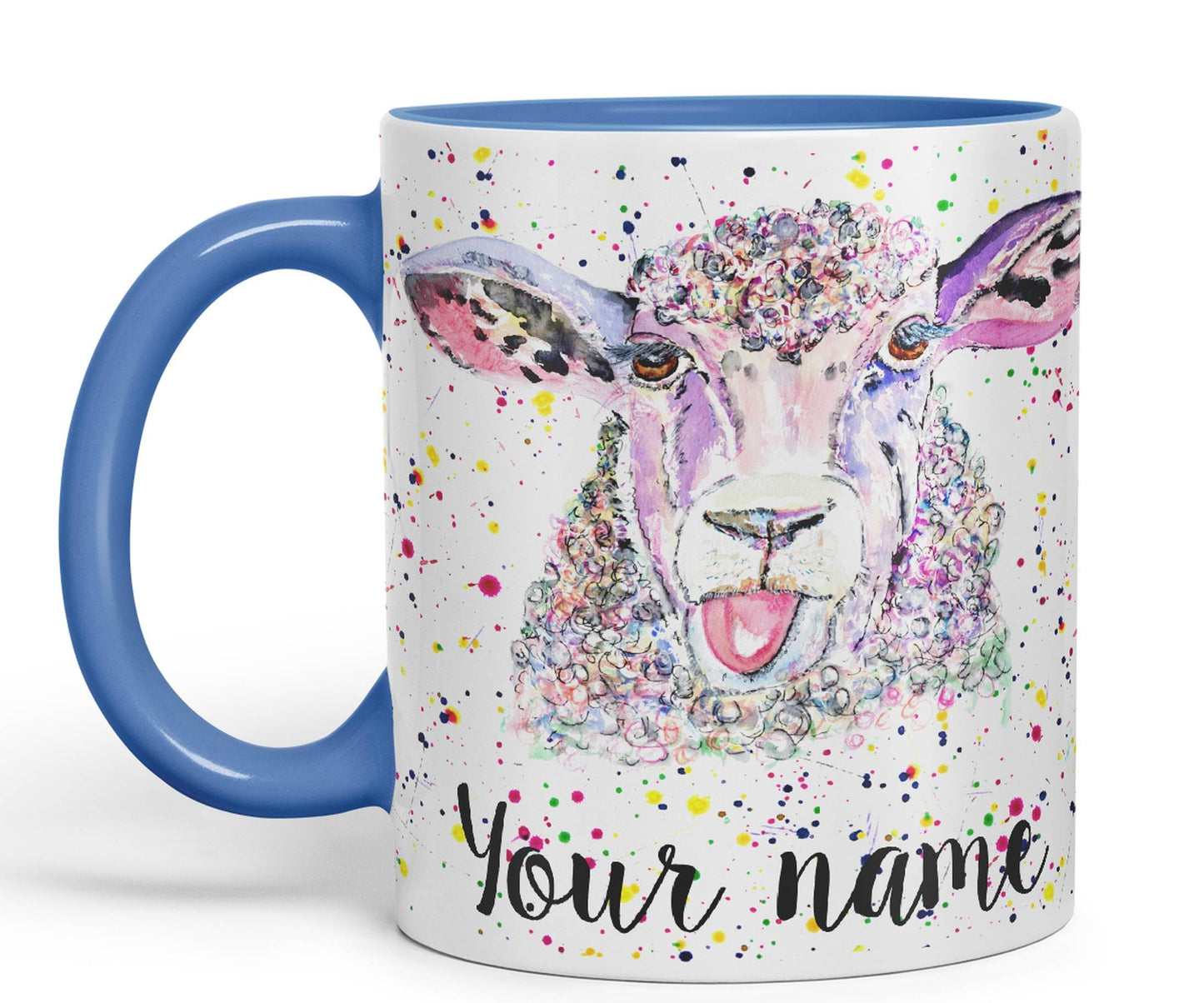 Vixar Personalised with Your Text Sheep Eve Farm Animals Art Coloured Ceramic Mug Cup Gift 330ml 11oz Custom Work Office Tea Coffee