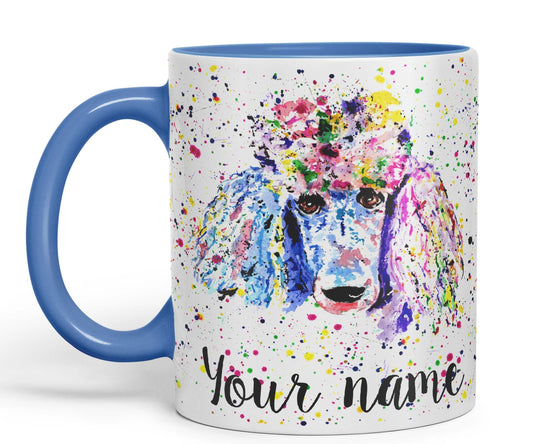 Vixar Personalised with Your Text Poodle Bridge Dog Pet Animals Watercolour Art Coloured Ceramic Mug Cup Gift 330ml 11oz Custom Work Office Tea Coffee