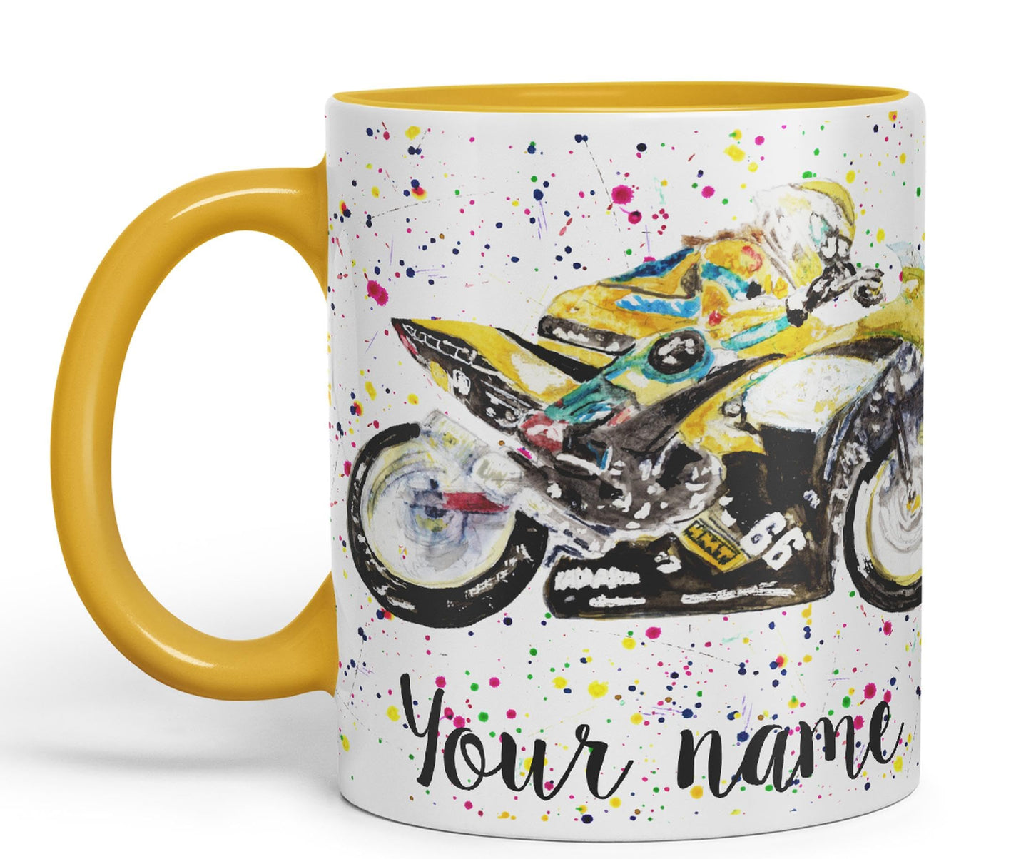 Vixar Personalised with Your Text Motorbike Motocycle Watercolour Art Coloured Ceramic Mug Cup Gift 330ml 11oz Custom Work Office Tea Coffee